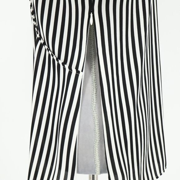 Talbots Top Small Womens Black White Stripe Blouse Side Zip Faux Wrap Pullover - Picture 6 of 13